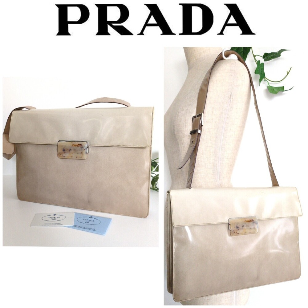 Prada Leather StHobo Bag Greige Gray White